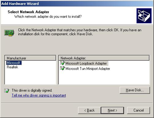 install loopback adapter windows 2003